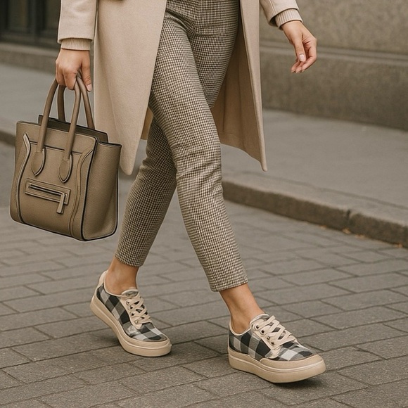 Zodiac Shoes - Zodiac Cheezburger Plaid Lace-Up Sneakers Women’s Size 8M Black White Tan NWB